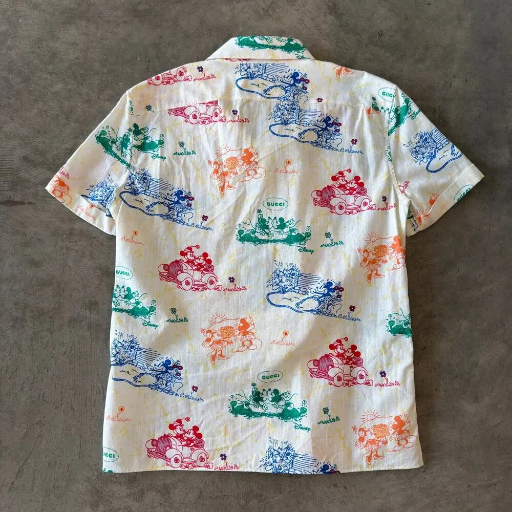Disney x Gucci Mickey Minnie Mouse Print Short Sleeve Button-Up Shirt Size 52